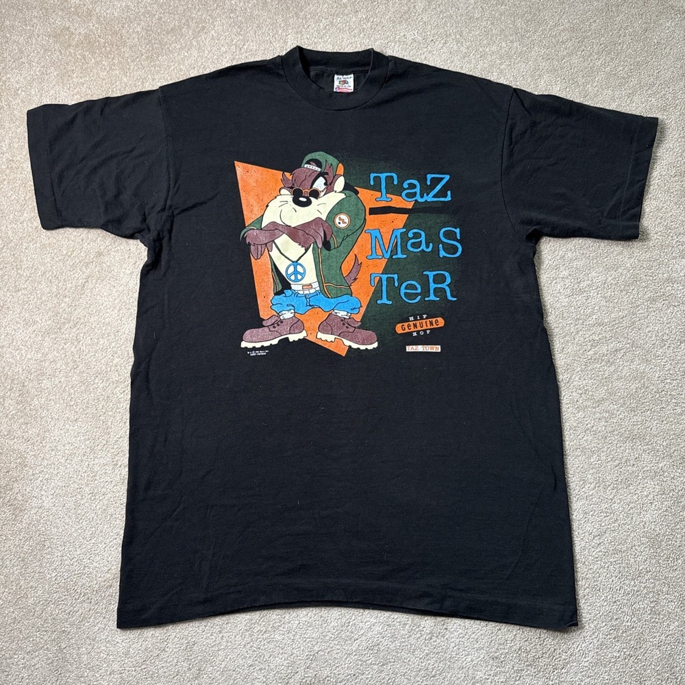 Vtg 1993 Warner Bros Looney Tunes Taz Shirt Black Men's Single Stitch XL Hip Hop